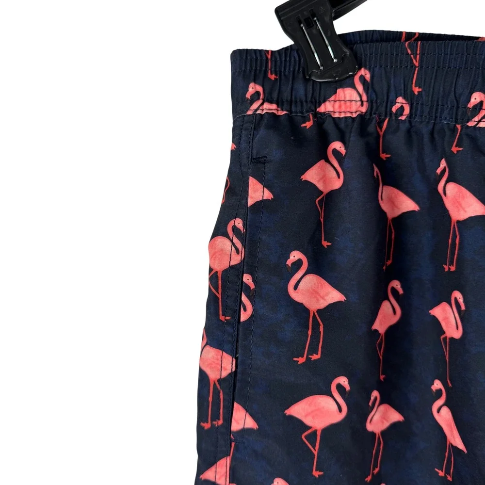 Maamgic Swim Trunks Mens L Navy Pink Flamingo Print Quick Dry Board‎ Shorts